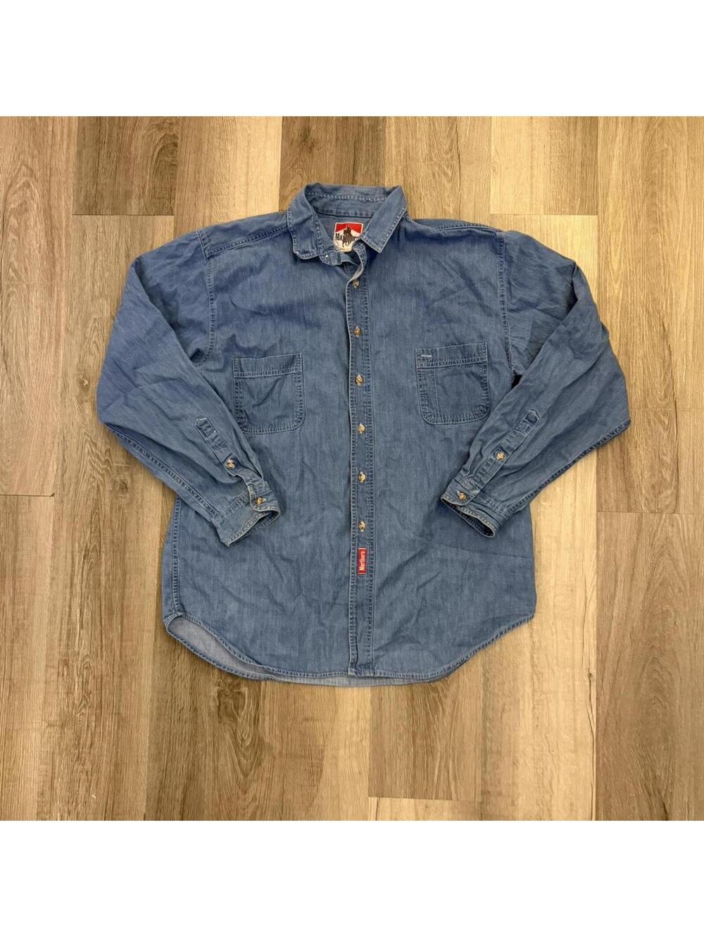 Vintage Marlboro blue denim button up shirt Size XL #denim #workwear